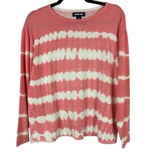 Lands' End Casual Cotton Relaxed Pink White Tie-Dye Long Sleeve Medium Top